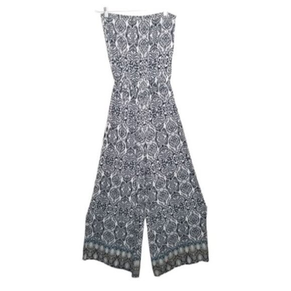 MSK White & Navy Abstract Boho Wide leg Jumpsuit - Picture 1 of 5